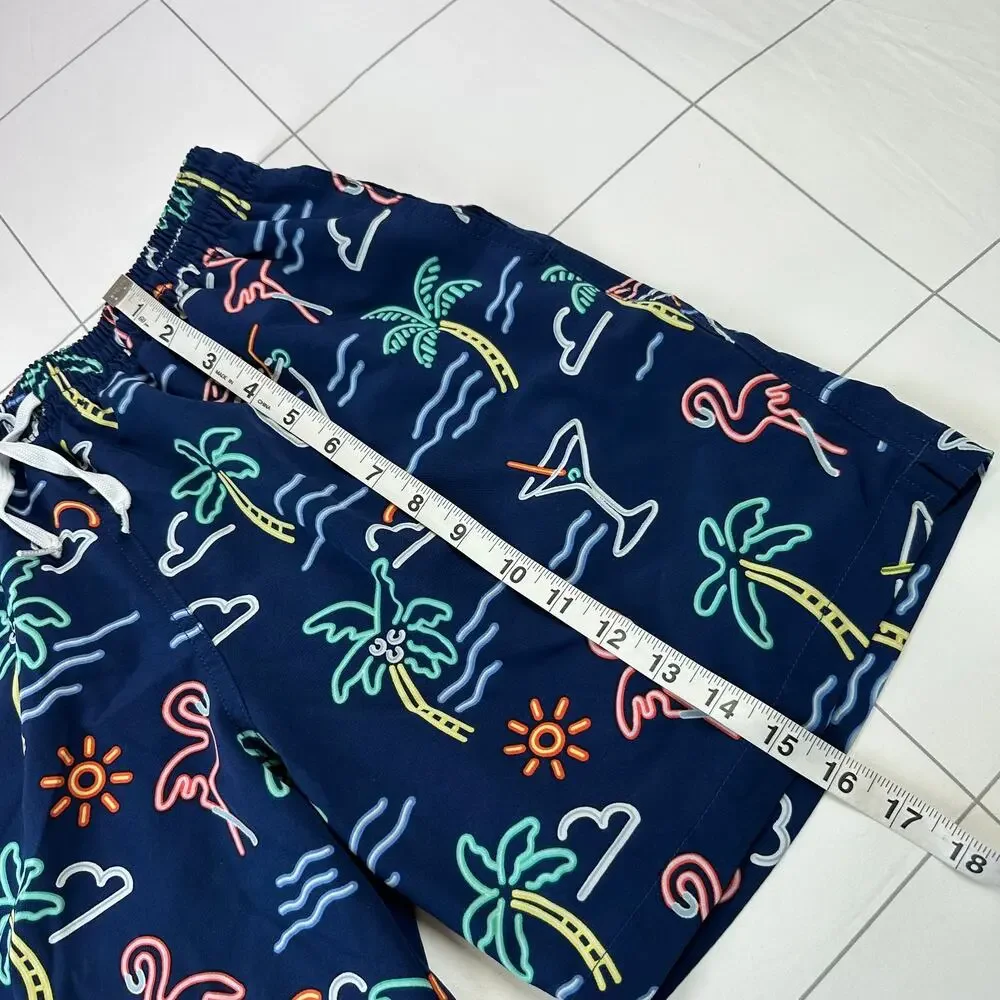 Chubbies Swim Shorts Men Medium Blue Electric Neon Flamingo Palm Tree Mesh Lined